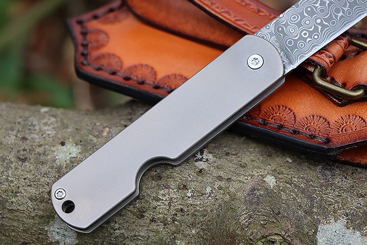 Portable no lock Damascus Small Fruit Knife with leather bag UD407691